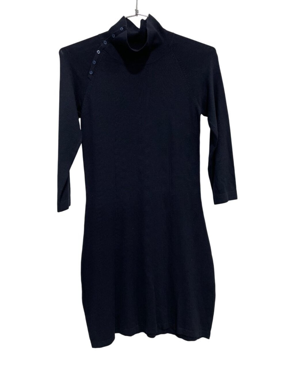 Louis Féraud Paris Sweater Dress Size 34 Button Turtleneck Navy Blue Cozy Knit